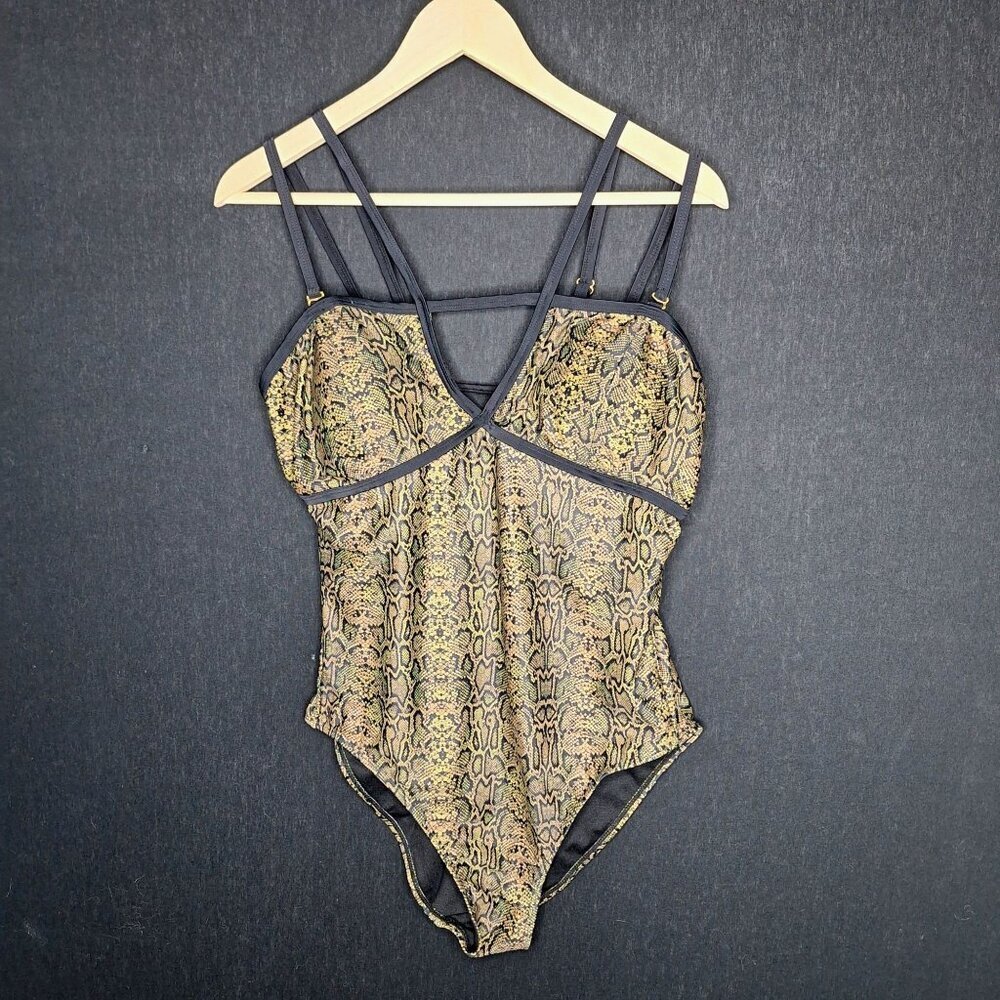 NWOT Nicole Miller Green Snake Print One Piece Swimsuit Size XL Preppy Playful